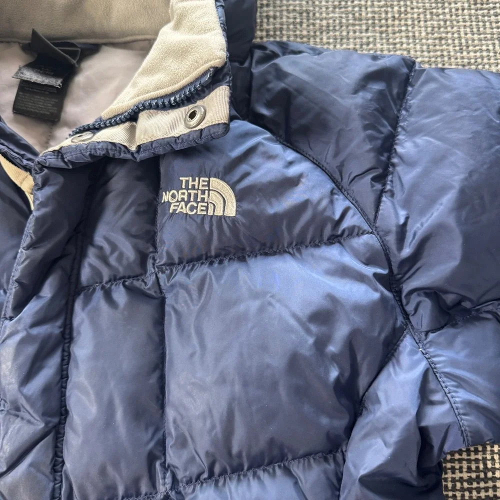The North Face Girls Metropolis Down Parka Navy Blue Hood Puffer Jacket L 14/16
